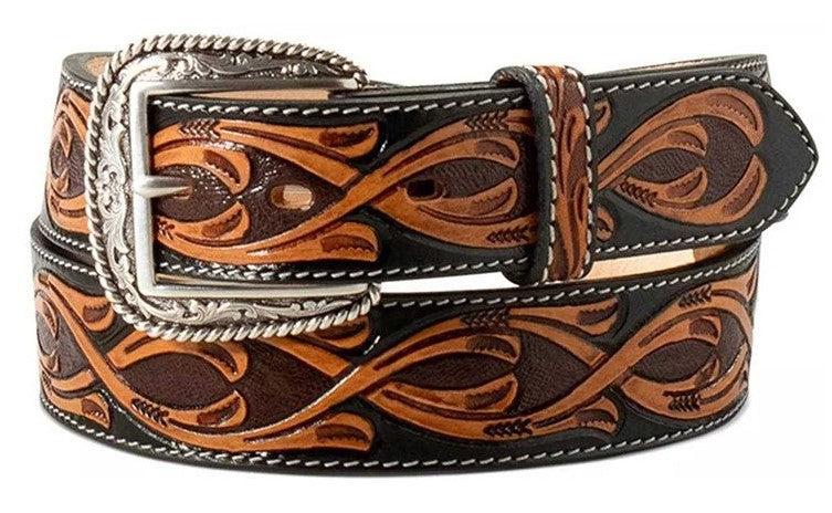 M&F Ariat Black/Brown Hand Tooled Men's Belt A10433107