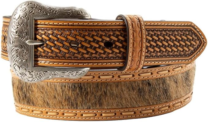 M&F Nocona Brown Western Calf Hair Inlay Basketweave Men's Belt N210009502