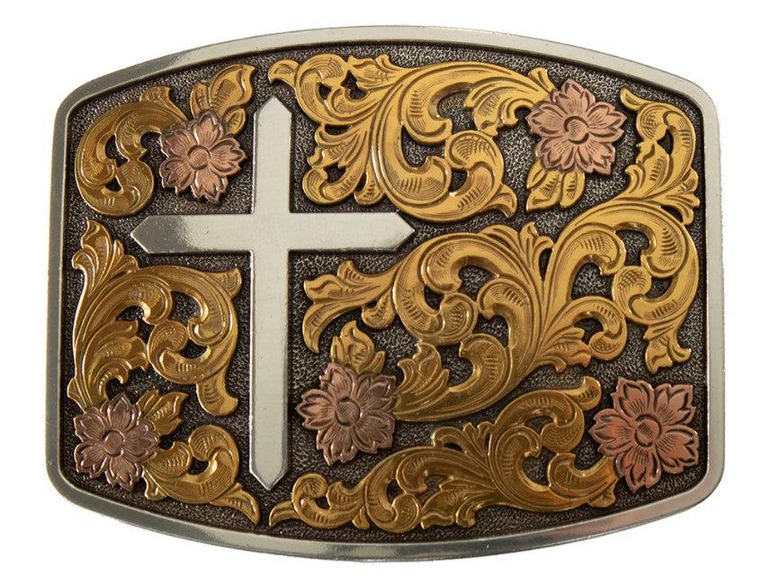 M&F Nocona Rectangle Floral Cross Men's Belt Buckle 37945
