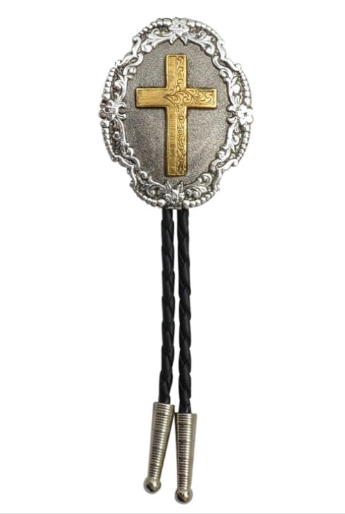 M&F Western Leather Cord Bolo Tie with Cross DBT270