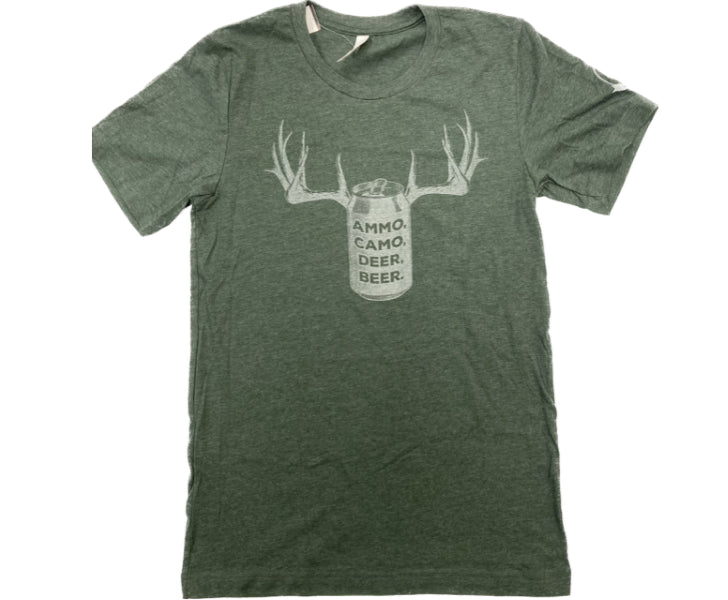 Mason Jar Label Ammo Camo Deer Beer Unisex Tee Shirt ACBD-DKGRN