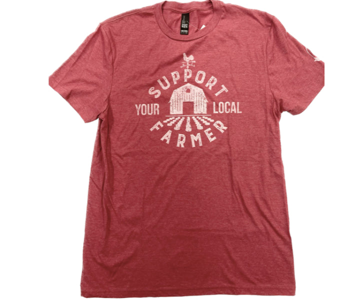 Mason Jar Label Red Support Your Local Farmer Unisex Tee Shirt SYLF-RED