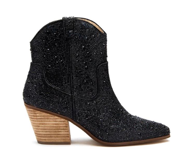 Matisse Black Harlow Womens Rhinestone Western Ankle Boots HARLOW-BLACK