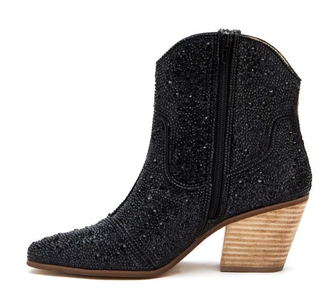 Matisse Black Harlow Womens Rhinestone Western Ankle Boots HARLOW-BLACK