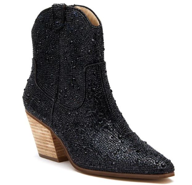 Matisse Black Harlow Womens Rhinestone Western Ankle Boots HARLOW-BLACK