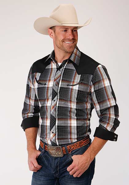 Men's Roper LS Western Plaid Snap Shirt 0100100873030BL