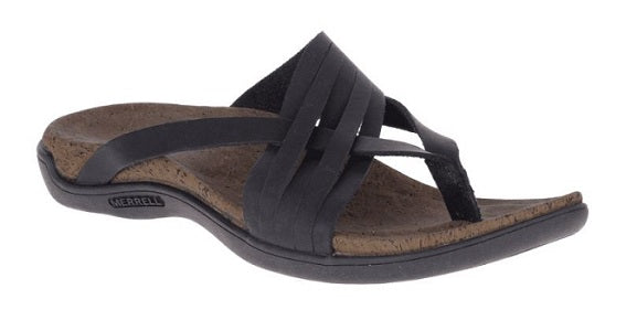Merrell Women's Black Full Grain Leather District Mahana Post Thong Comfort Sandal J97326