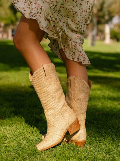 Mia Natural Leat Jenah Women's Raffia Western Flair Boots ML2411002