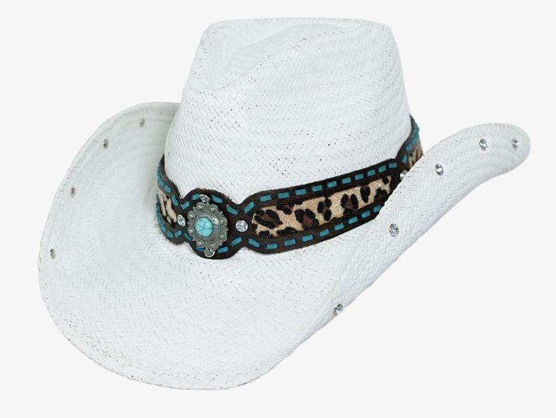 Miami White Western Hat with Leopard Hatband 05-911