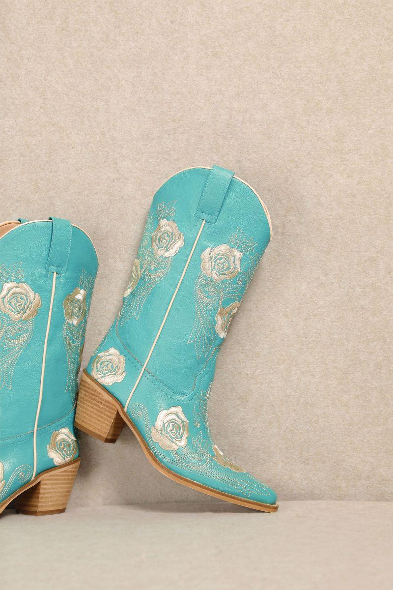 MIIM Turquoise Cali Women's Embroidered And Studded Cowboy Boots CALI-TURQ