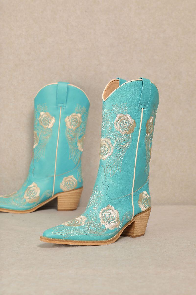 MIIM Turquoise Cali Women's Embroidered And Studded Cowboy Boots CALI-TURQ