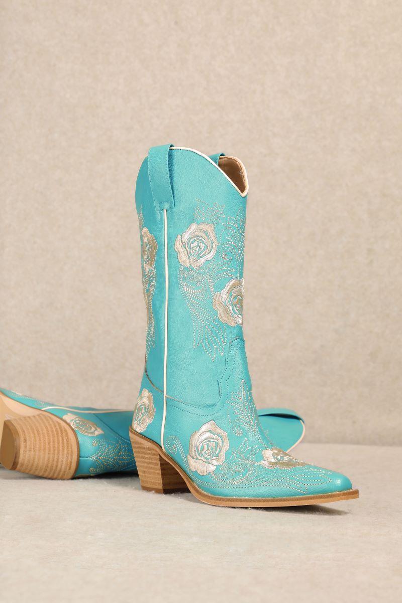 MIIM Turquoise Cali Women's Embroidered And Studded Cowboy Boots CALI-TURQ