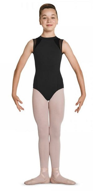 Mirella by Bloch Girls Black High Neck Velvet Panelled Zipper Back Tank Leotard M458C