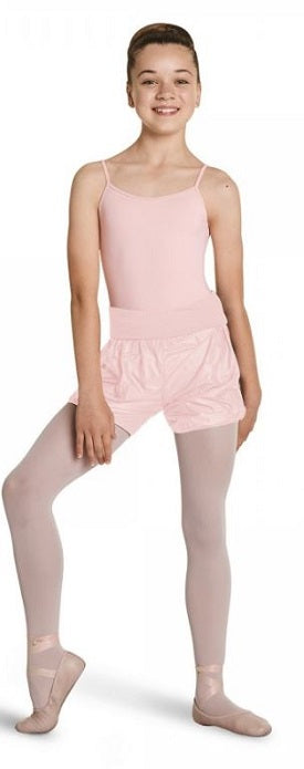 Mirella by Bloch Light Pink Girls Roll Over Waist Rip Stop Short M678C