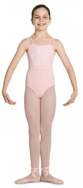 Mirella by Bloch Light Pink Girls Velvet Bodice Diamante Neckline Mesh Back Tank Leotard M457C