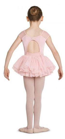 Mirella By Bloch Light Pink Girls Velvet Panel Bodice Open Bow Back Mesh Cap Sleeve Tutu Leotard M1523C