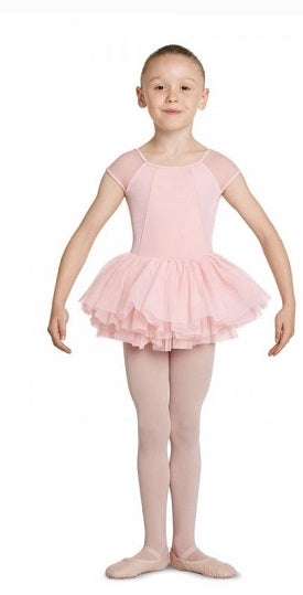 Mirella by Bloch Light Pink Girls Velvet Panel Bodice Open Bow Back Mesh Cap Sleeve Tutu Leotard M1523C