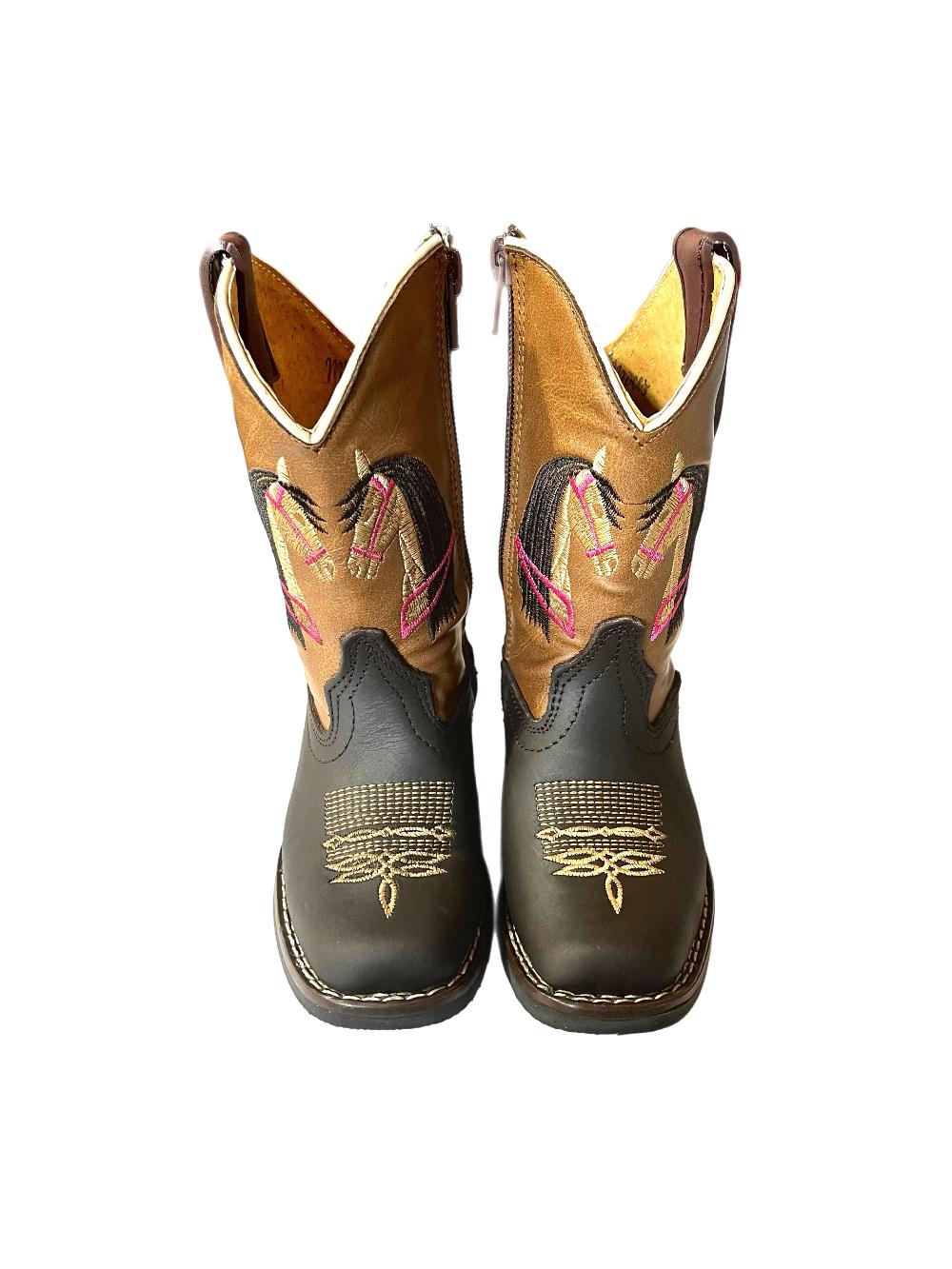 Mishmoccs Brown Little Kids Wide Square Toe Cowgirl Boots COWGIRLBOOT