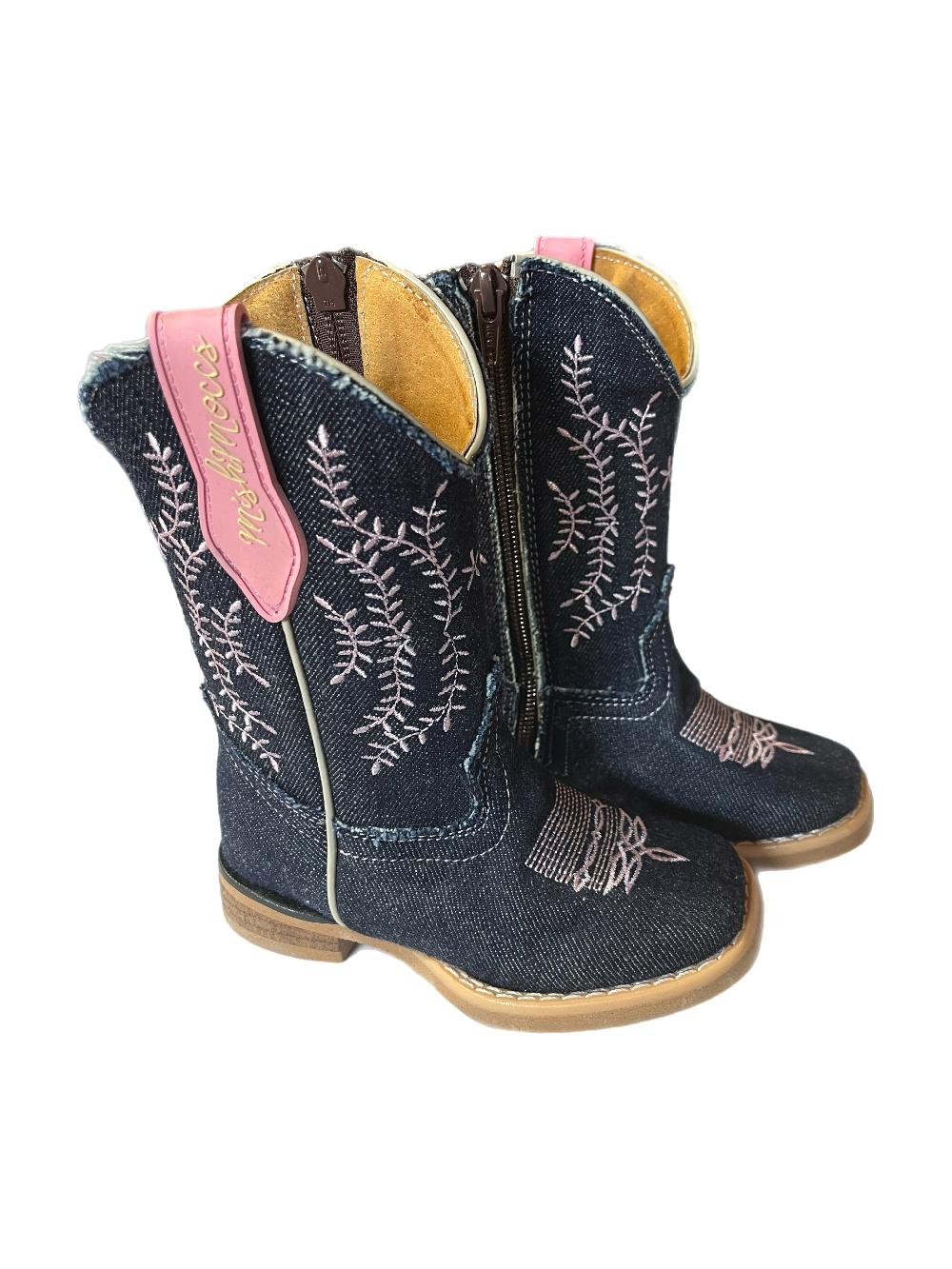 Mishmoccs Dark Blue Sophie Denim Square Toe Little Kids Boots SOPHIEBOOT