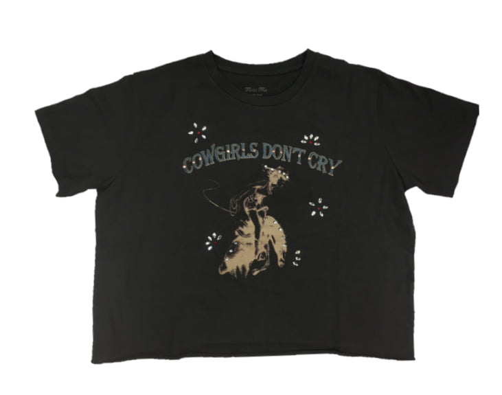 Miss Me Charcoal Cowgirls Don't Cry Crop Tee MJT0200S