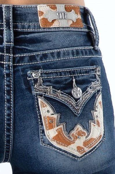 Miss Me Dark Blue Cow Print Bootcut Women's Denim M9107B