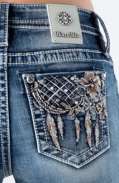 Miss Me Dark Blue Dream Catcher Mid Rise Women's Bootcut Jeans M3987B2