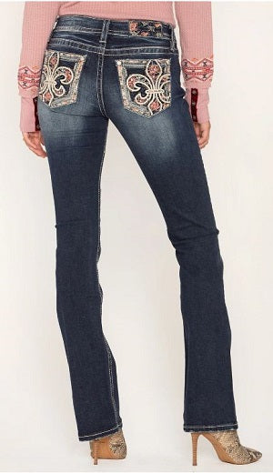 Miss Me Jeans Women's Dark Wash Floral Fleur Bootcut Jeans M3455B