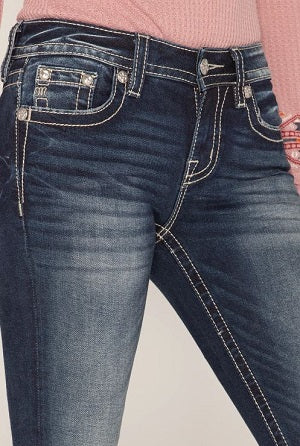 Miss Me Jeans Women's Dark Wash Floral Fleur Bootcut Jeans M3455B