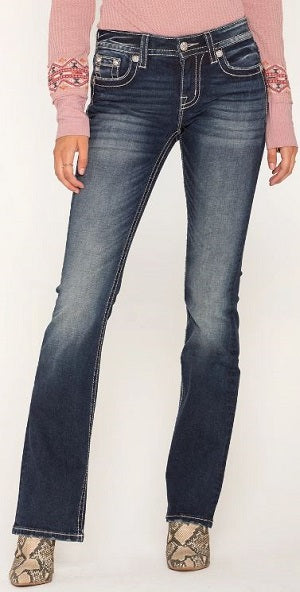 Miss Me Jeans Women's Dark Wash Floral Fleur Bootcut Jeans M3455B