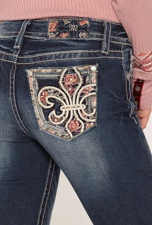 Miss Me Jeans Women's Dark Wash Floral Fleur Bootcut Jeans M3455B