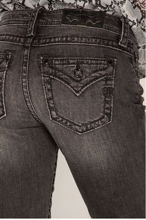 Miss Me Jeans Women's Grey Border Stitch Faux Flap Pocket Back In Classics Bootcut Jeans M5014B314