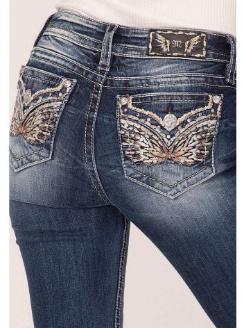 Miss Me Ladies Boot Cut Rose Gold Wings Flap Pocket Detail M3080B21