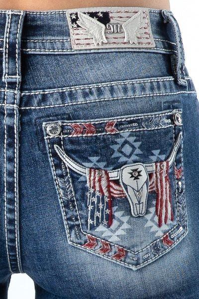 Miss Me Medium Blue Americana Longhorn Bootcut Women's Jeans M9123B