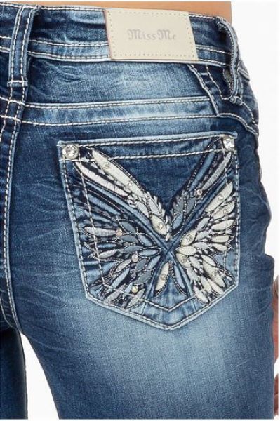Miss Me Medium Blue Wash Embellished Butterfly Wing Bootcut Jeans M3852B