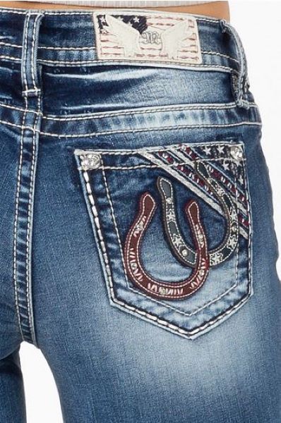 Miss Me Medium Blue Wash Horseshoe Pocket Boot Cut Womens Jeans M3845B