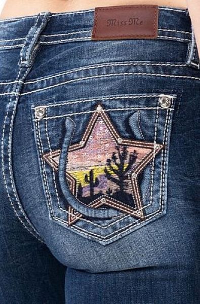 Miss Me Medium Wash Jeans with Star Shaped Sunset Pocket Patches M3940B