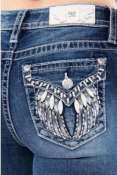 Miss Me Medium Wash Mid Rise Embroidered Wing Flap Pocket Women's Jeans M5082B123