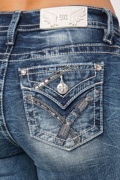 Miss Me Medium Wash Sequin Road Mid Rise Bootcut Women's Jeans M3444B80