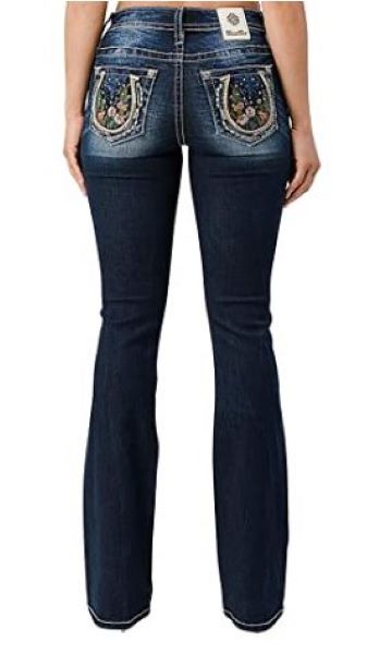 Miss Me Mid-Rise Women's Jeans with Night Cactus Flower and Horseshoe Back Pockets M3781B