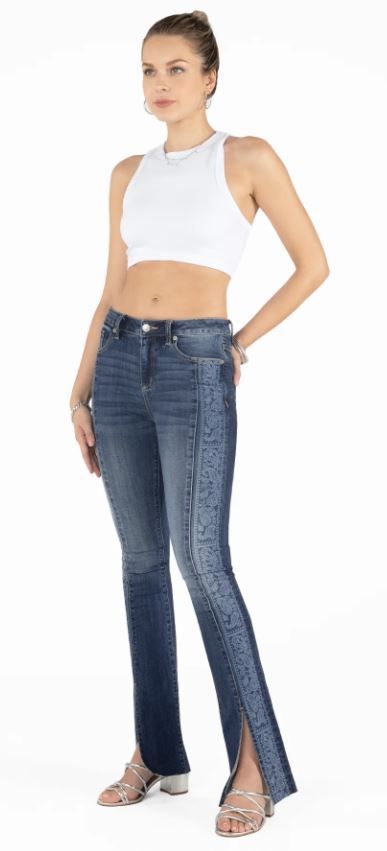 Miss Me Paisley Front Women's Slit Bootcut Jeans H2325SBV