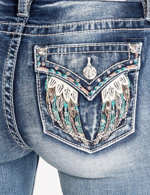 Miss Me Sparkled Wing Bootcut Jeans M5082B106