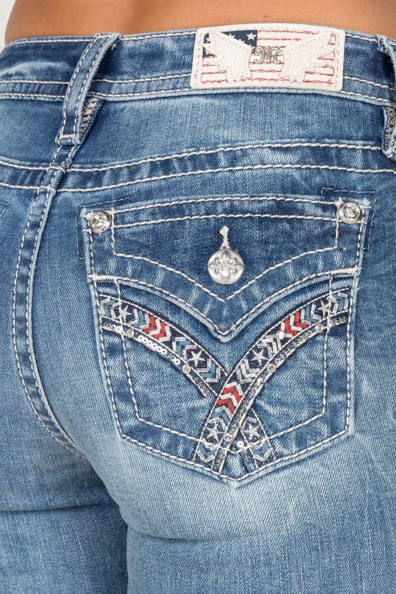 Miss Me Stars & Stripes Pocket 34 inch inseam Women's Bootcut Jeans M9311B