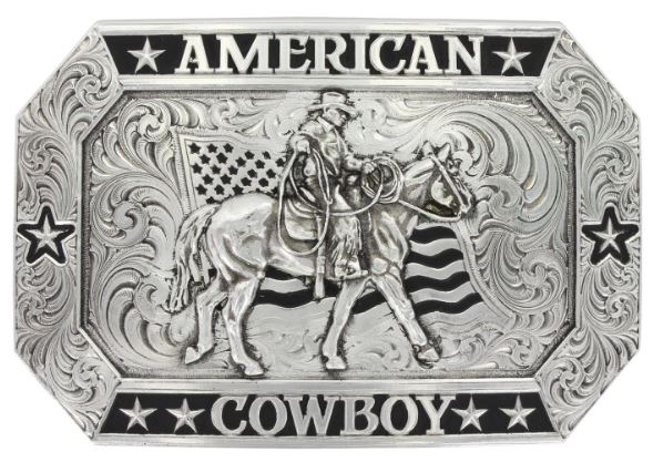Montana Silversmith Antiqued American Cowboy Buckle with Riding for the Brand Figure 34610RTS-931L