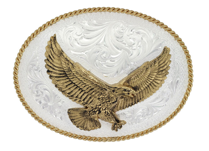 Montana Silversmith Silver Engraved Western Belt Buckle with Large Eagle 1460-MS