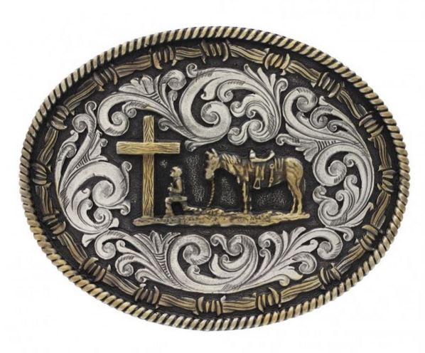 Montana Silversmith Two Tone Rope & Barbed Wire Christian Cowboy Attitude Buckle A543