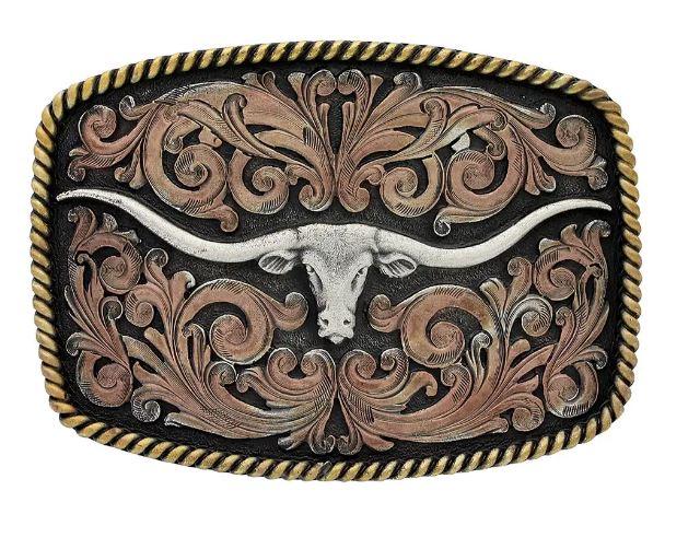 Montana Silversmiths Attitude Tri-Color Longhorn Buckle A711