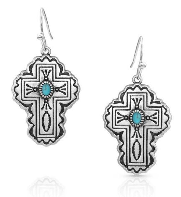 Montana Silversmiths Cathedral Turquoise Silver Cross Earrings ER5038