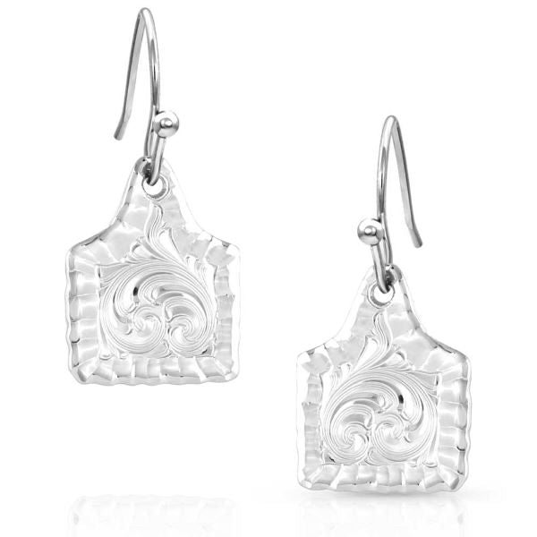 Montana Silversmiths Chiseled Cow Tag Women's Earrings ER5398