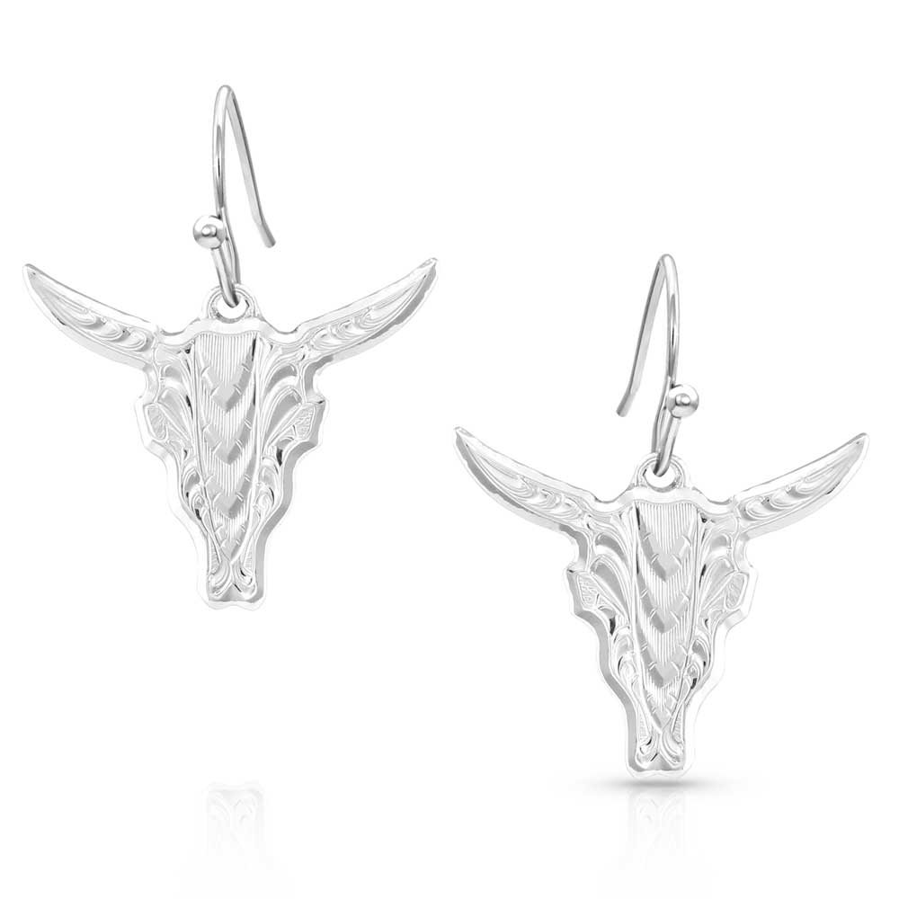 Montana Silversmiths Chiseled Steer Head Earrings ER5397