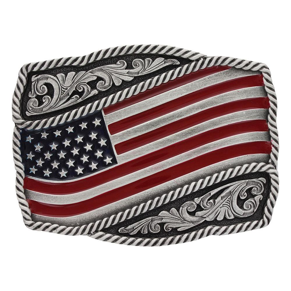 Montana Silversmiths Classic Painted Waving American Flag Attitude Buckle A590P
